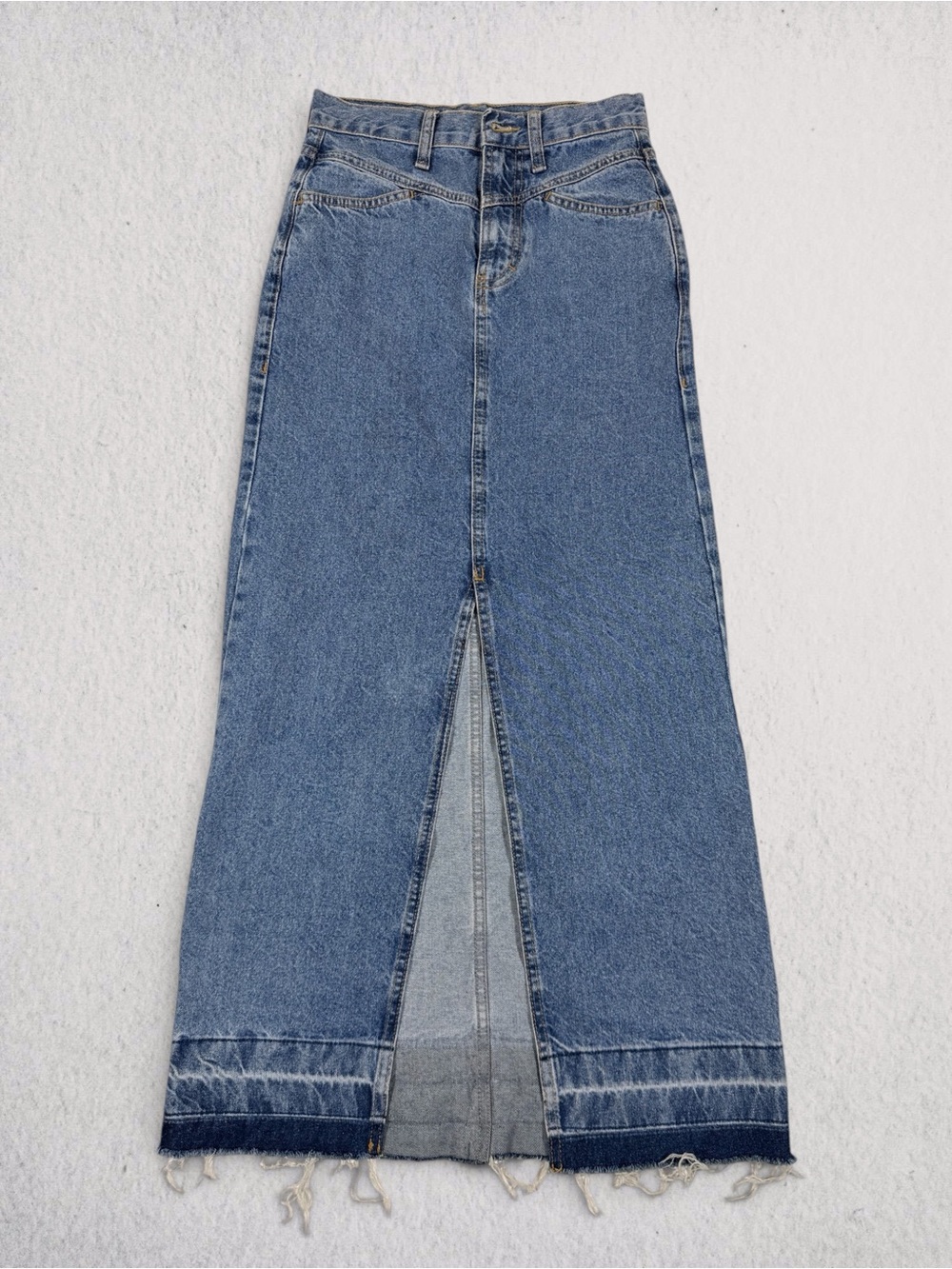 Mango High-Waisted Blue Denim Maxi Skirt with Front Slit